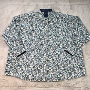 Daniel Hechter Floral Dress Shirt Mens 5XL Non Iron Pattern Long Sleeve Blue